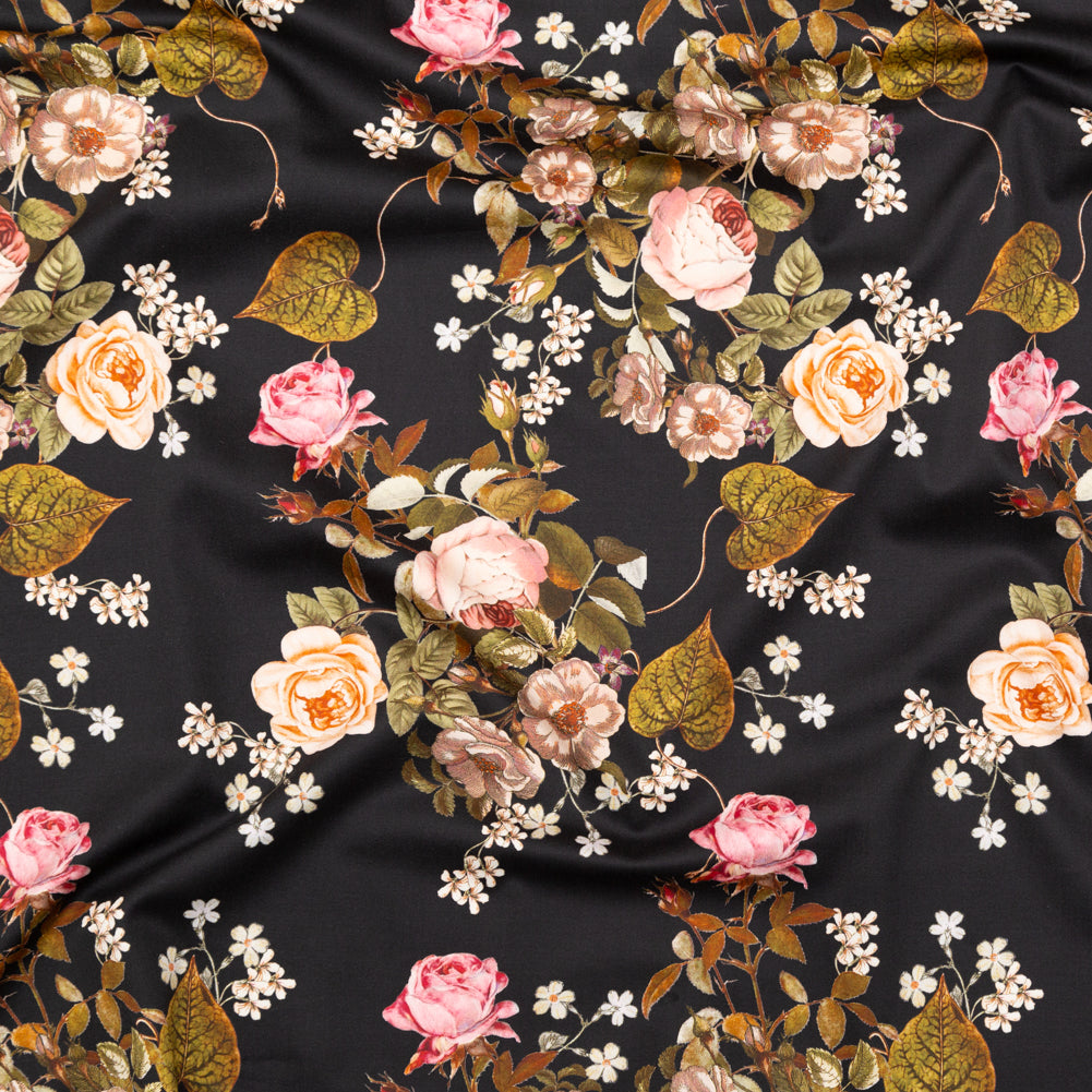 Stretch Cotton Sateen - Black Floral - Blossoms of the Heart Print - Mood Exclusive Kenko Collection - Joann Fabrics