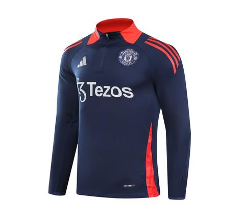 2024/2025 Manchester United Half-Pull Training Suit Royal blue red collar Football Shirt 1:1 Thai Quality Set
