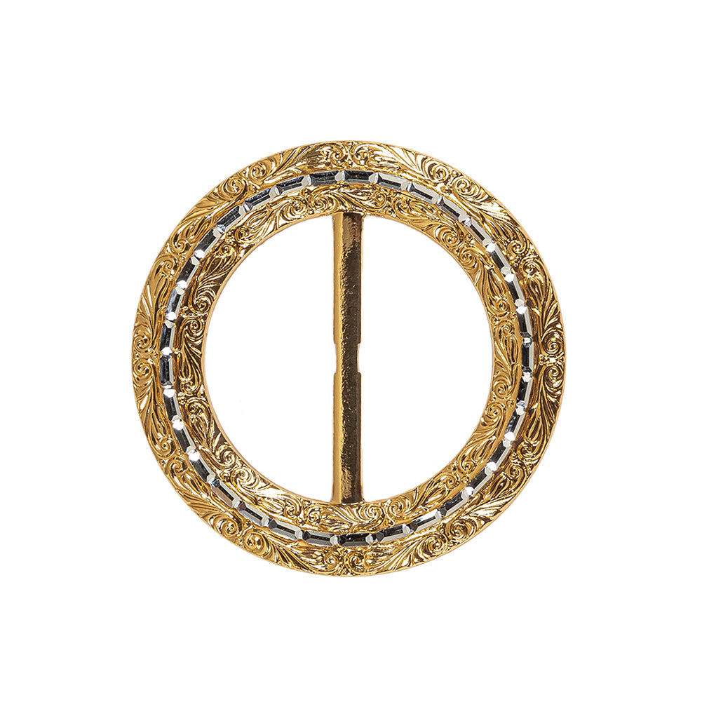 Vintage Gold Classical Swirls Round Slider with Faceted Silver Band - 2.375