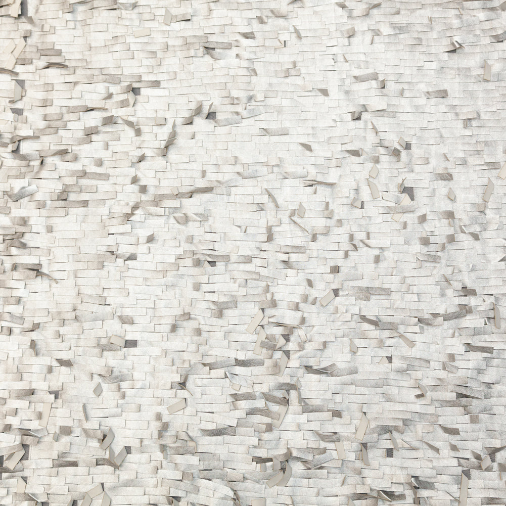 Faux Leather Fringe Fabric on a Mesh Backing - Metallic Silver on White - Joann Fabrics