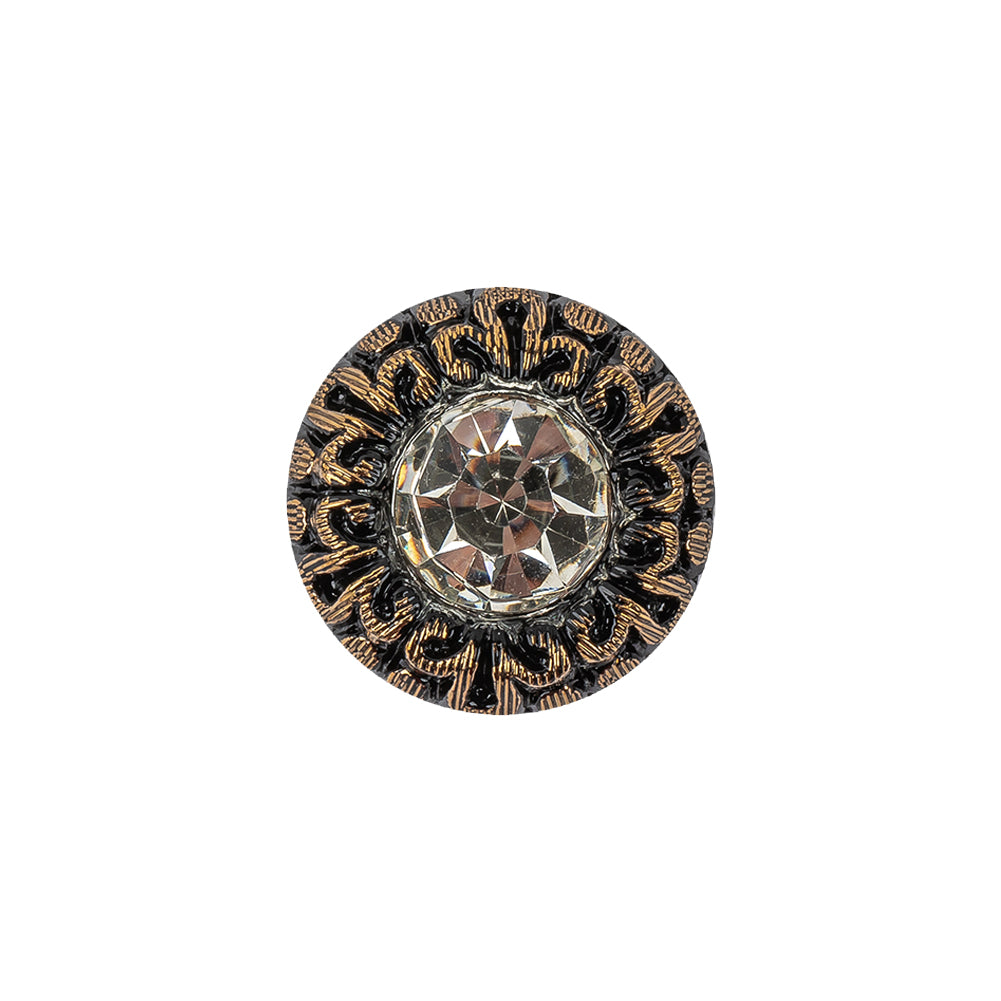 Vintage Antique Gold and Black Classical Shank Back Glass Button with Rhinestone Core - 28L/18mm - Joann Fabrics