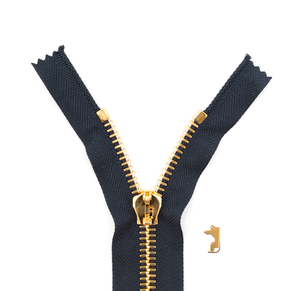 Mood Exclusive Italian Navy and Gold T8 Closed End Metal Zipper - 9