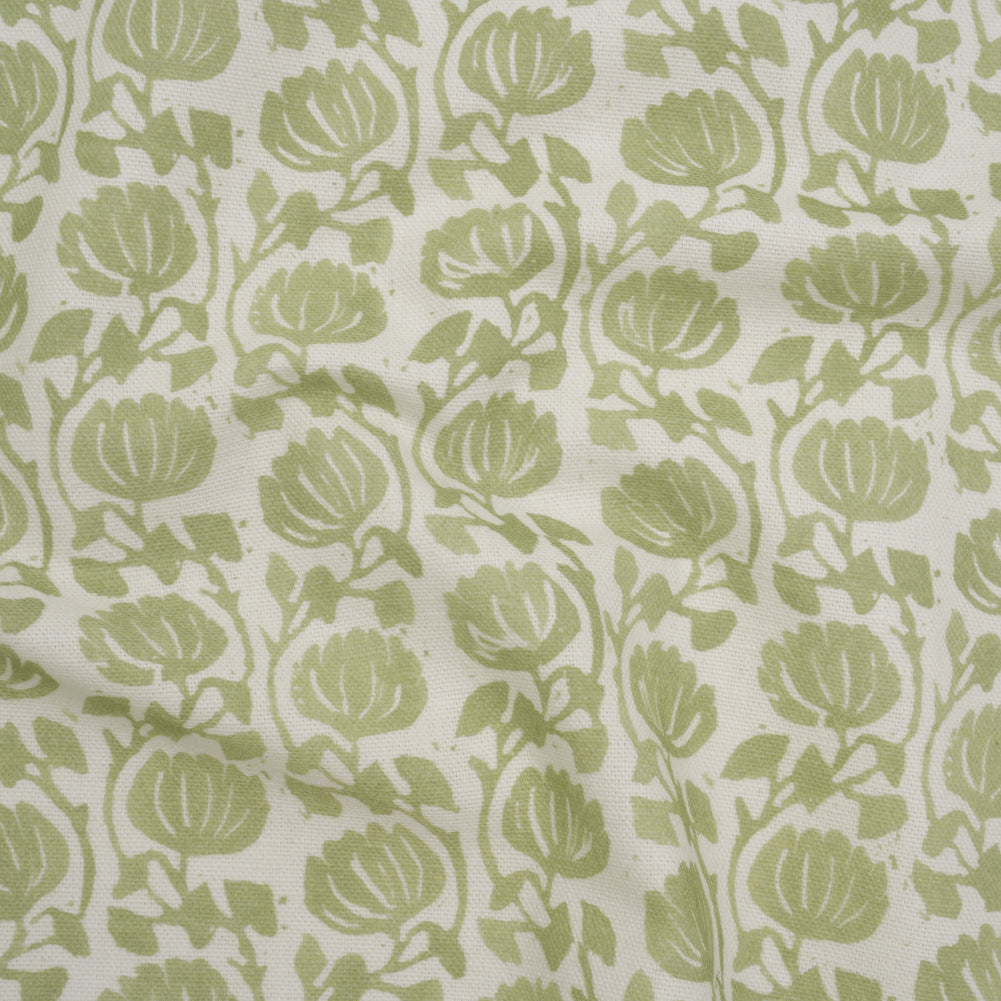 Cotton and Linen Canvas Print - Pistachio Block Print Florals - British Imported - Joann Fabrics