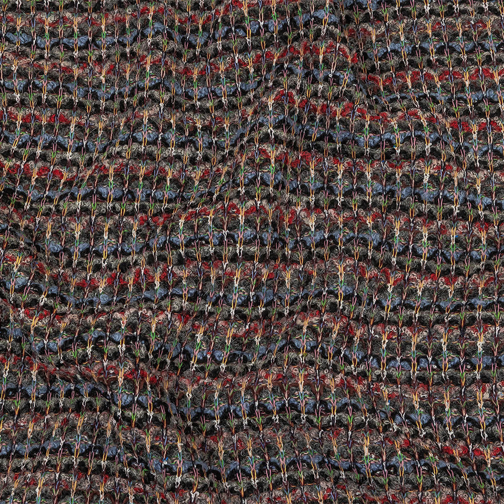 Italian Dusty Blue, Charcoal and Red Striped Boucle Blended Wool Sweater Knit - Joann Fabrics