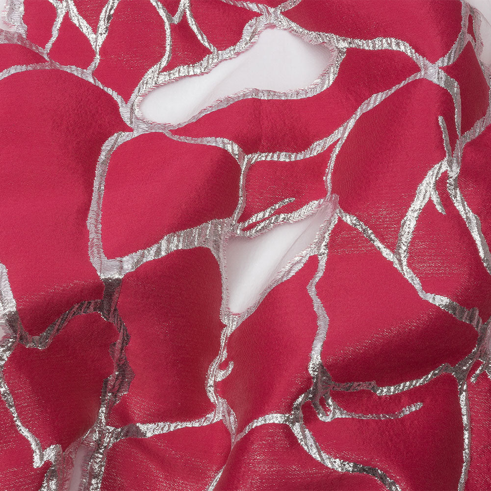 Metallic Silver and Hot Pink Abstract Luxury Burnout Brocade - Joann Fabrics