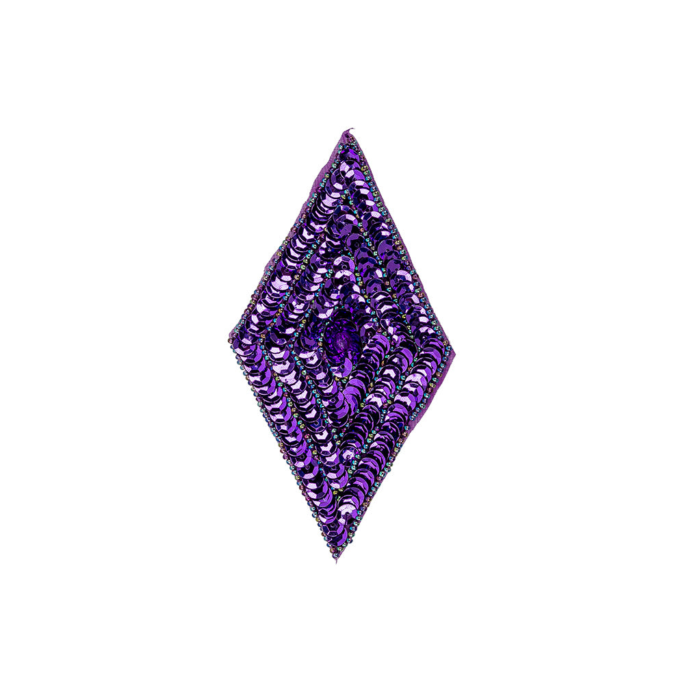 Vintage Purple Sequins and Oil Slick Iridescent Beaded Diamond Applique - 5