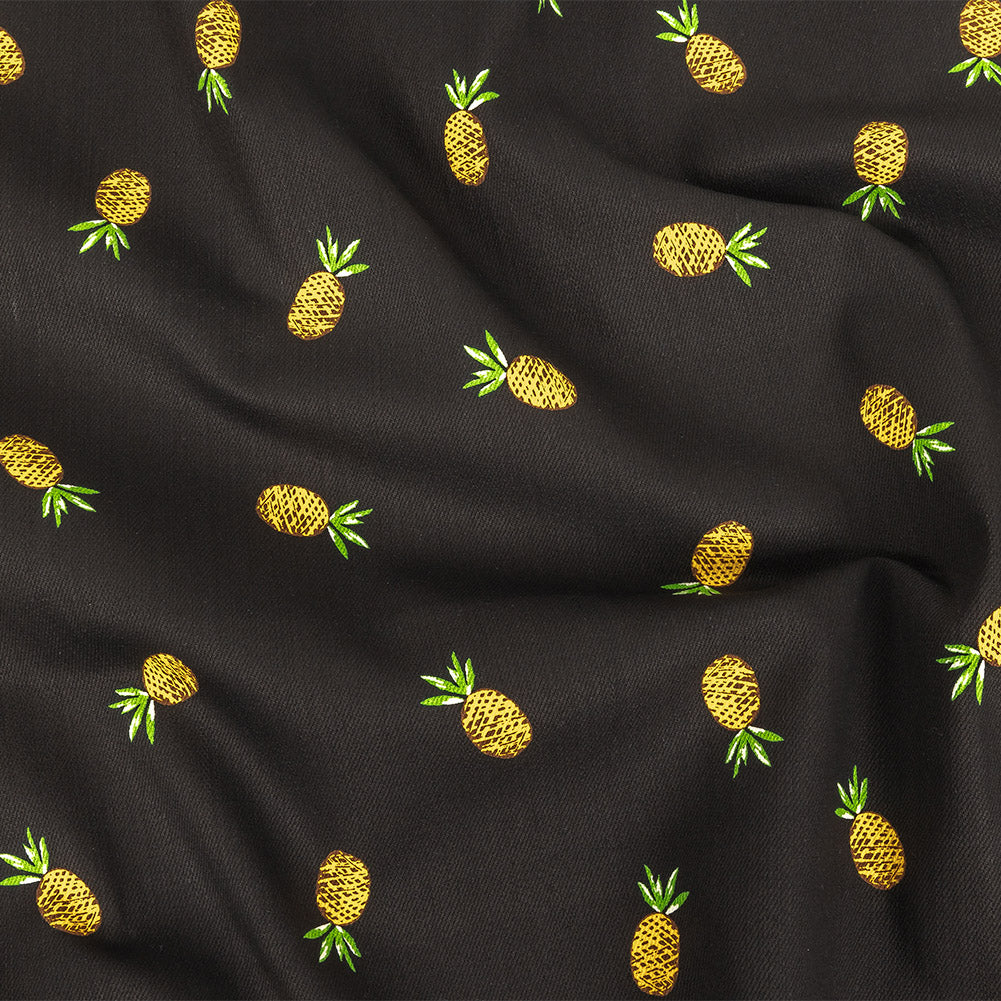 Black and Yellow Pinapples Printed Stretch Cotton Denim - Joann Fabrics