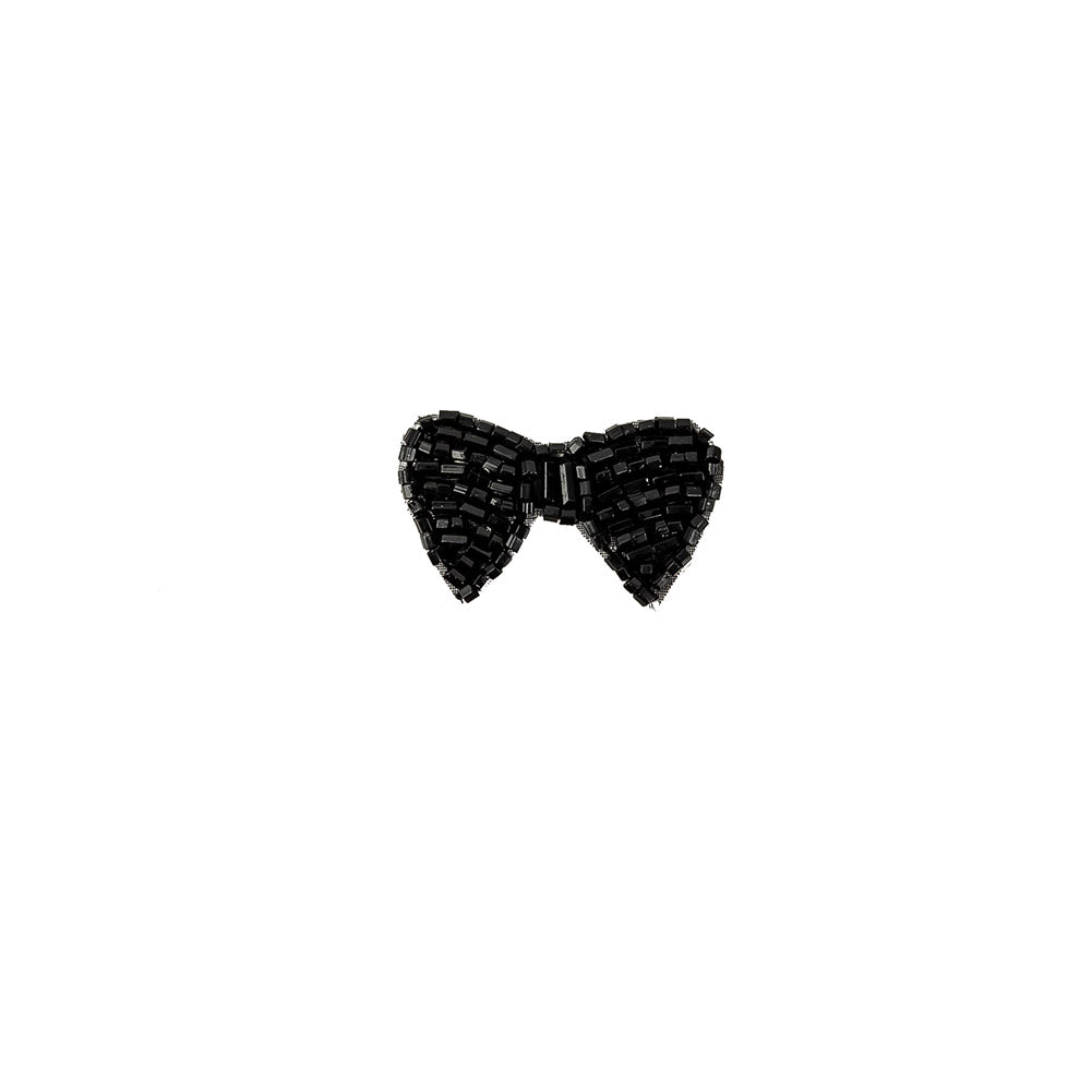 Vintage Tres Petit Black Beaded Bow Applique - 0.75
