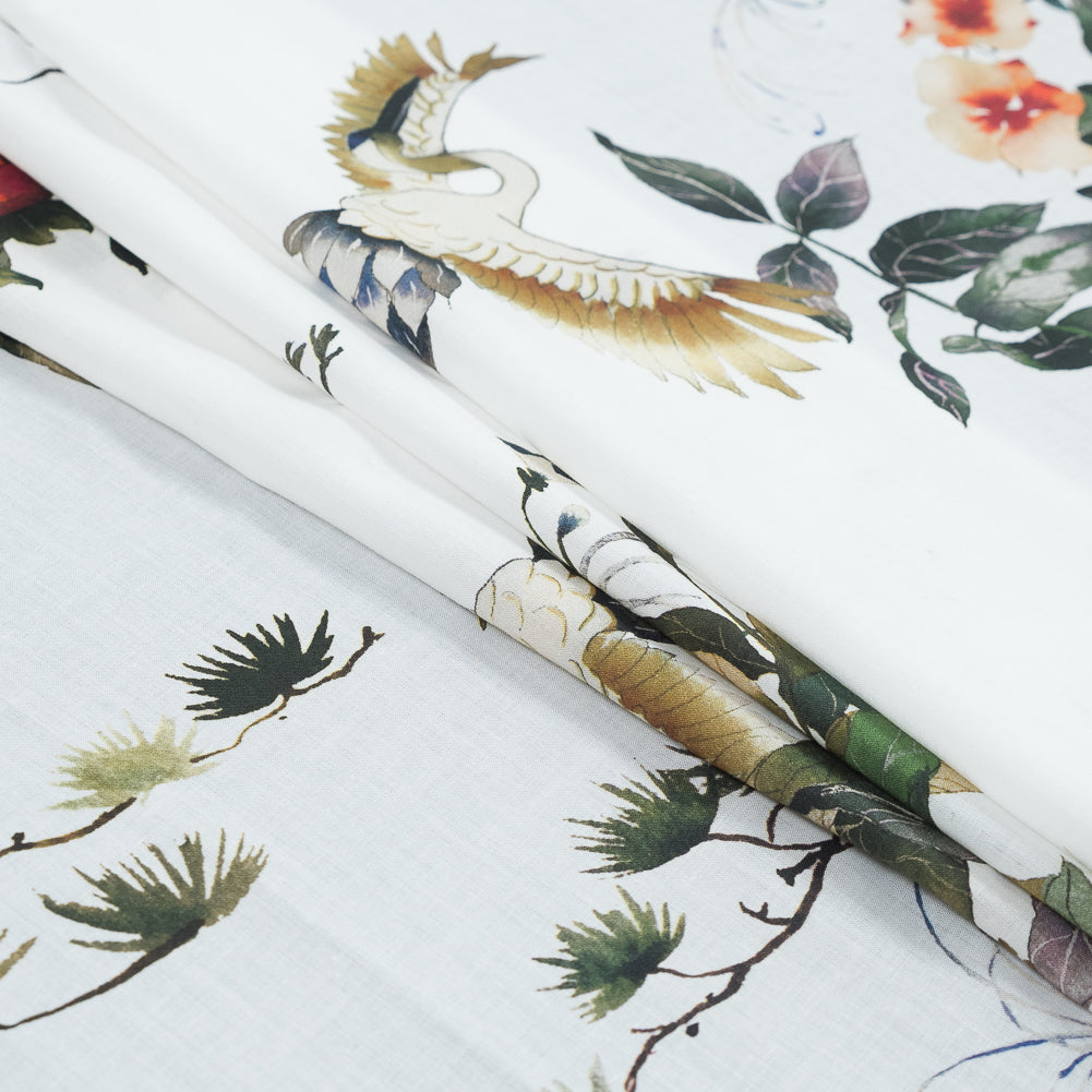 Cotton Voile - White and Green Birds and Flowers - La Grande Tournee Print - Mood Exclusive Jacques Collection - Joann Fabrics