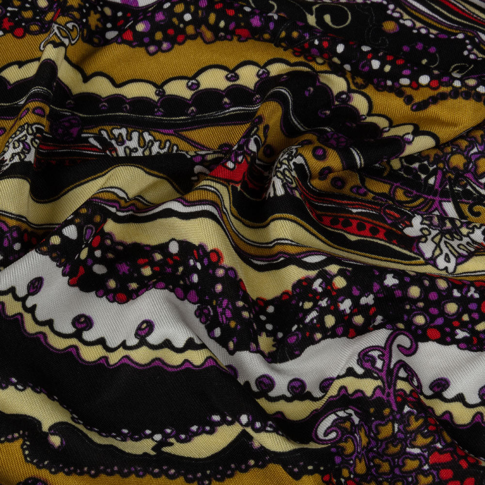 Gold, Purple and Black Fancy Diagonal Stripes Silk Jersey - Joann Fabrics