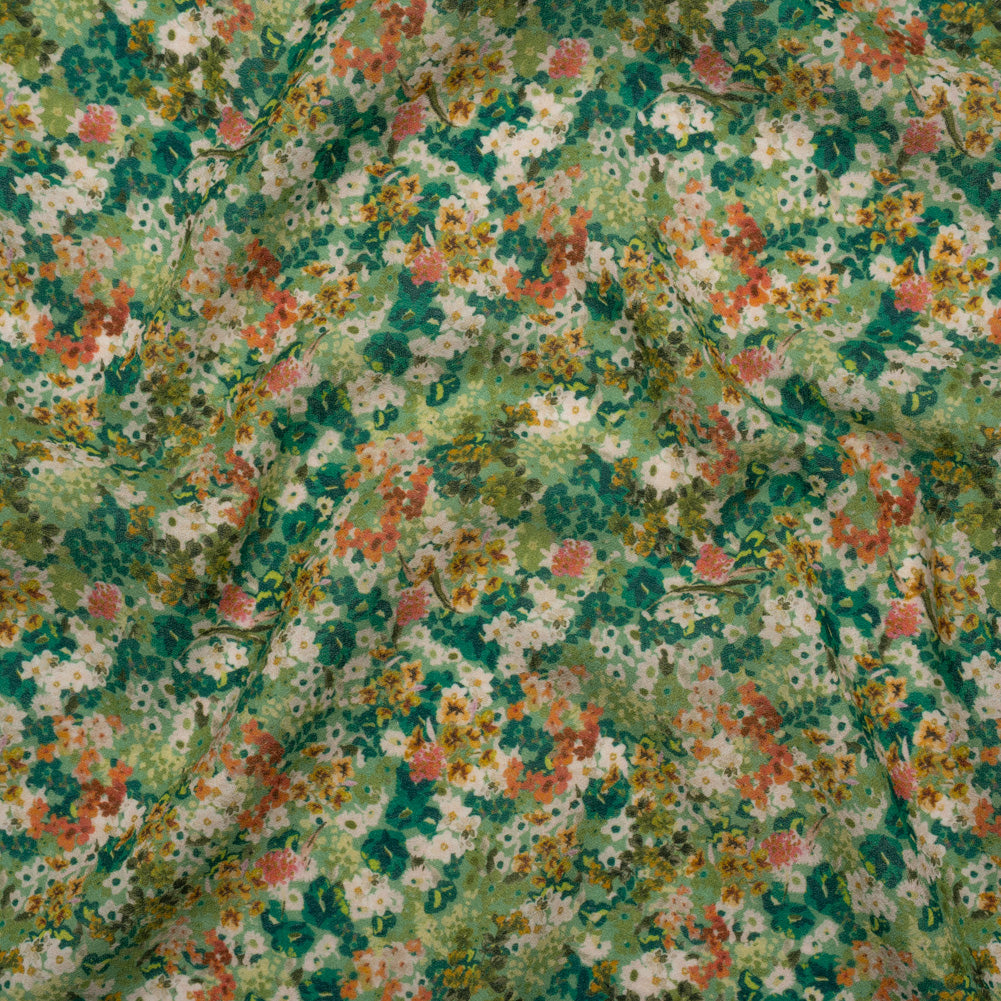 Cotton Crepe - Green, Orange and Cream Little Flowers - Mood Exclusive Greenhouse Garden Print - Joann Fabrics