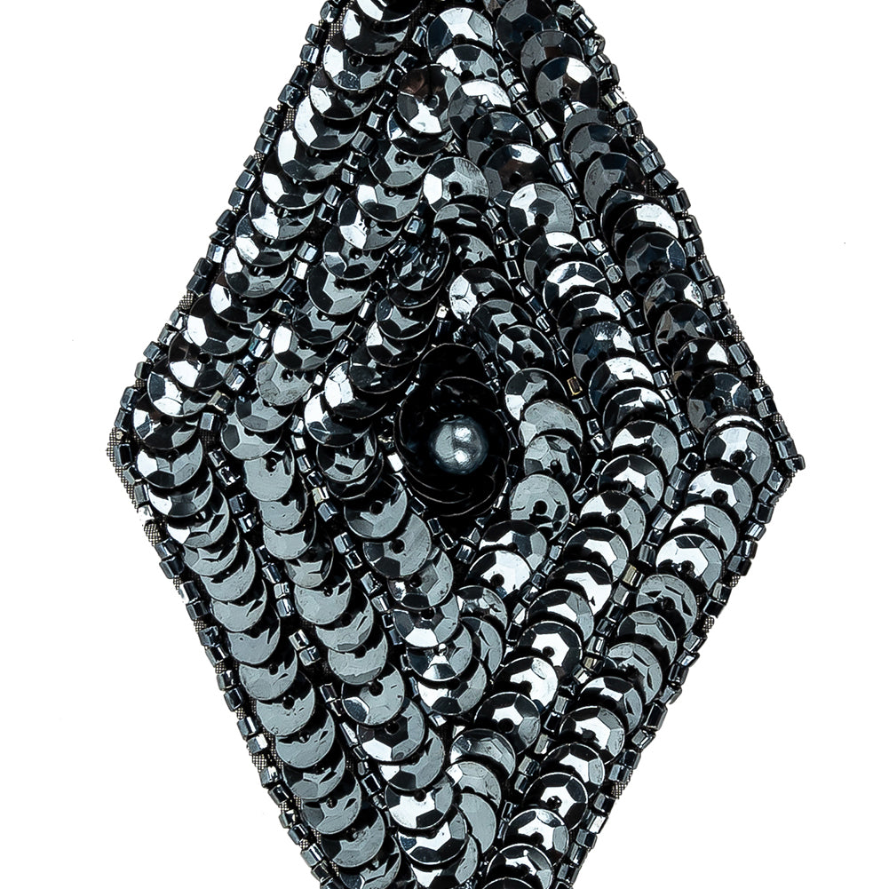 Vintage Gunmetal Sequins and Beaded Diamond Applique - 5