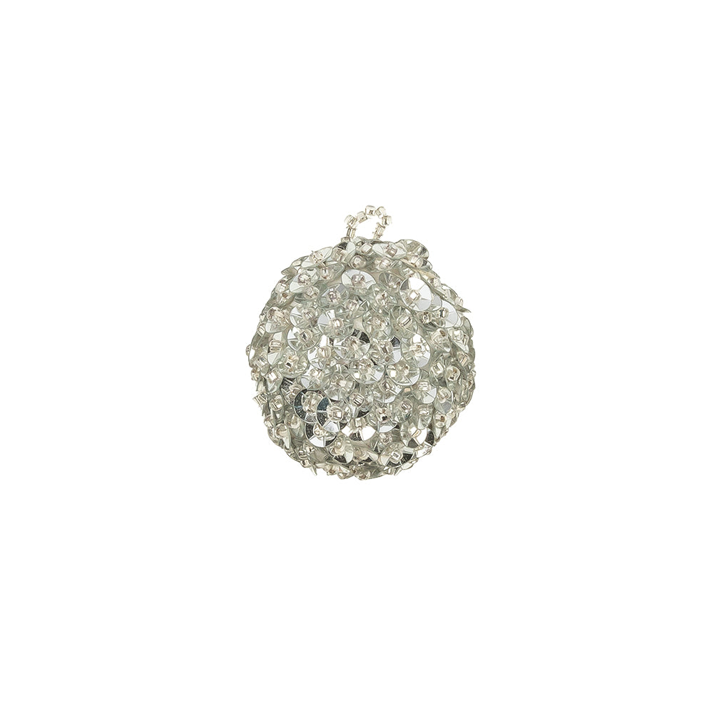 Vintage Silver Sequins and Silver-Lined Seed Beaded Tassel Applique - 1.25