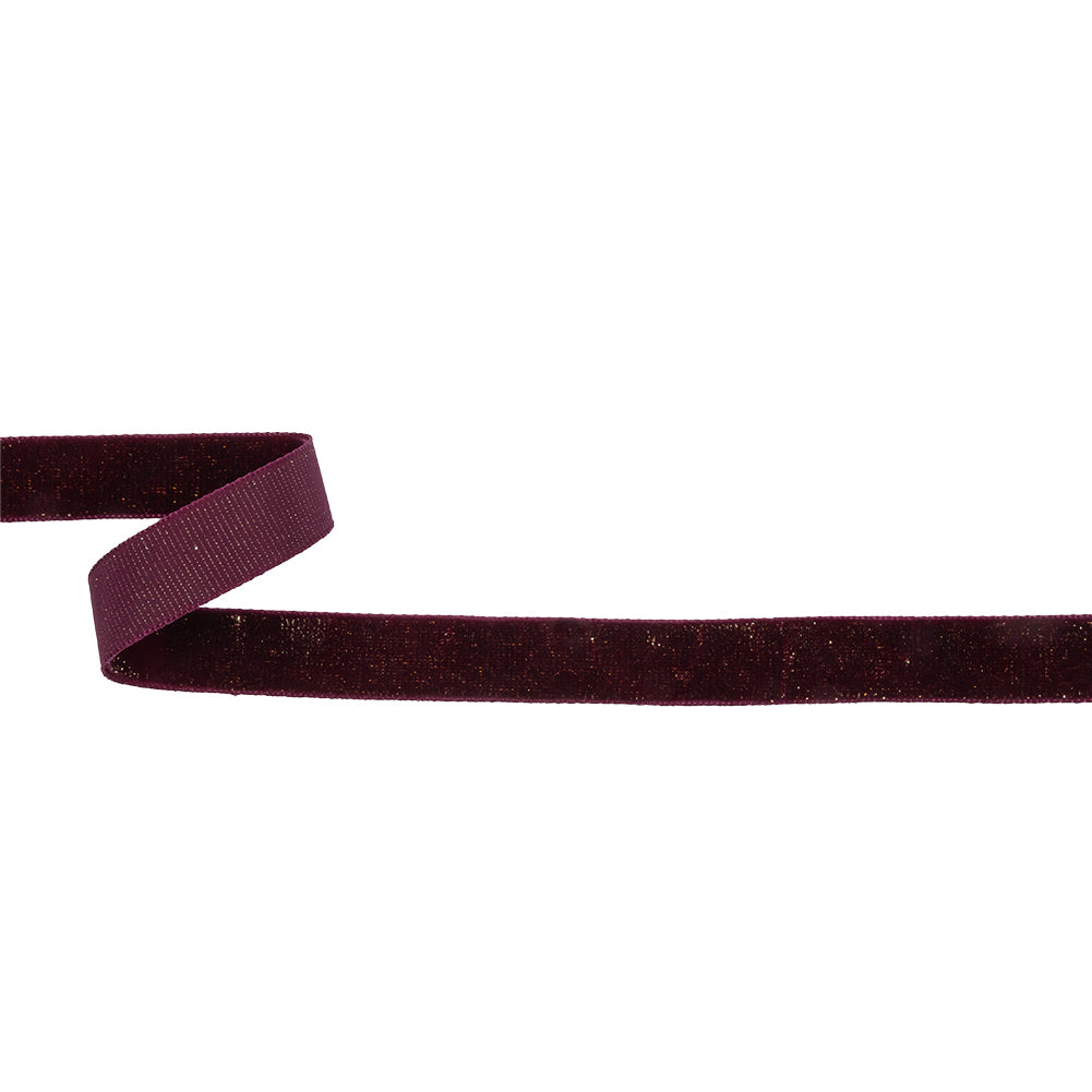 Italian Wine and Gold Glitter Velvet Ribbon - 0.625