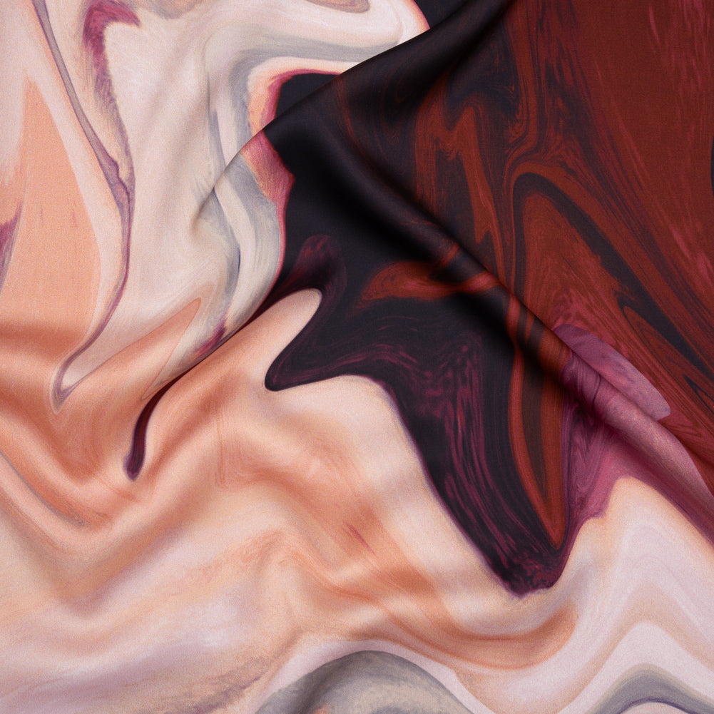Polyester Satin - Rose Pink, Purple and Steel Blue Liquid Swirls - Mood Exclusive Liquid Motion Print - Joann Fabrics