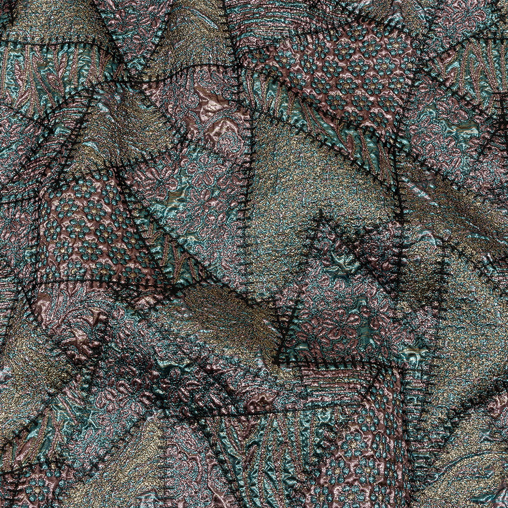 Metallic Rose Gold, Air Blue and Cream Gold Crazy Quilt Patchwork Luxury Brocade - Joann Fabrics