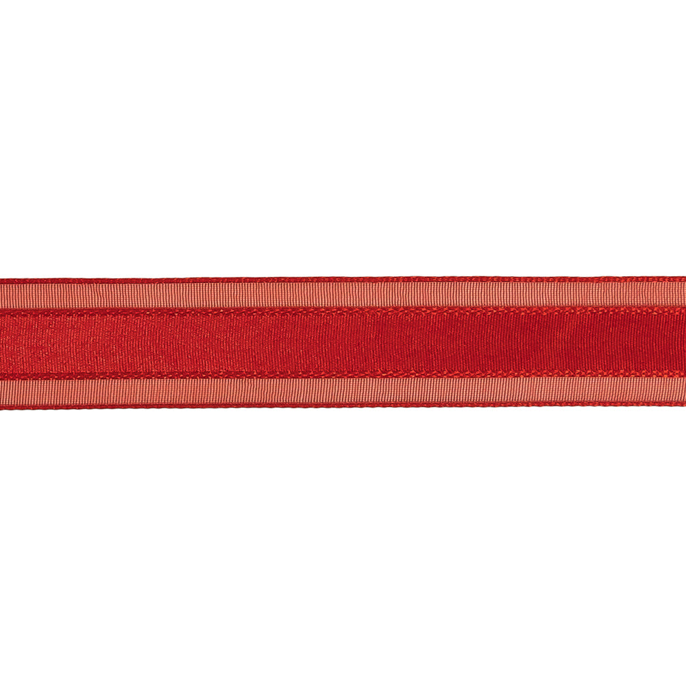 Red Woven Ribbon with Sheer Organza Borders - 0.75