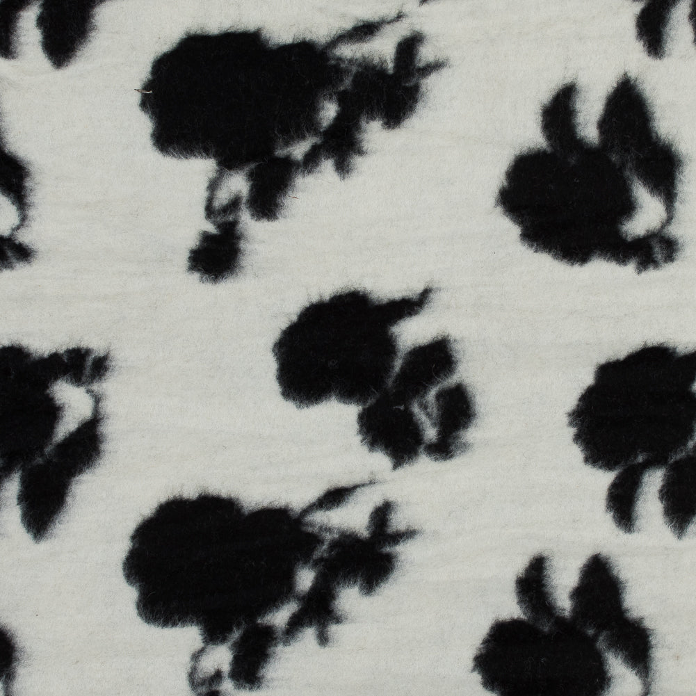 Brushed Wool Knit - Off-White and Black Rose Floral - Designer Deadstock - Joann Fabrics