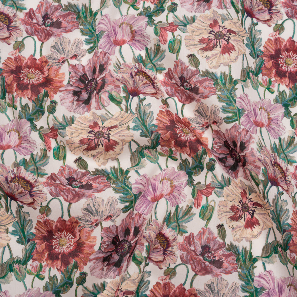 Liberty Fabrics Tana Lawn® - Poppy Amelie Pink - Red, Pink and Green Poppy Flower Field - Joann Fabrics