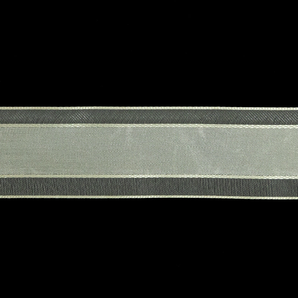 Coconut Milk Woven Ribbon with Sheer Organza Borders - 1