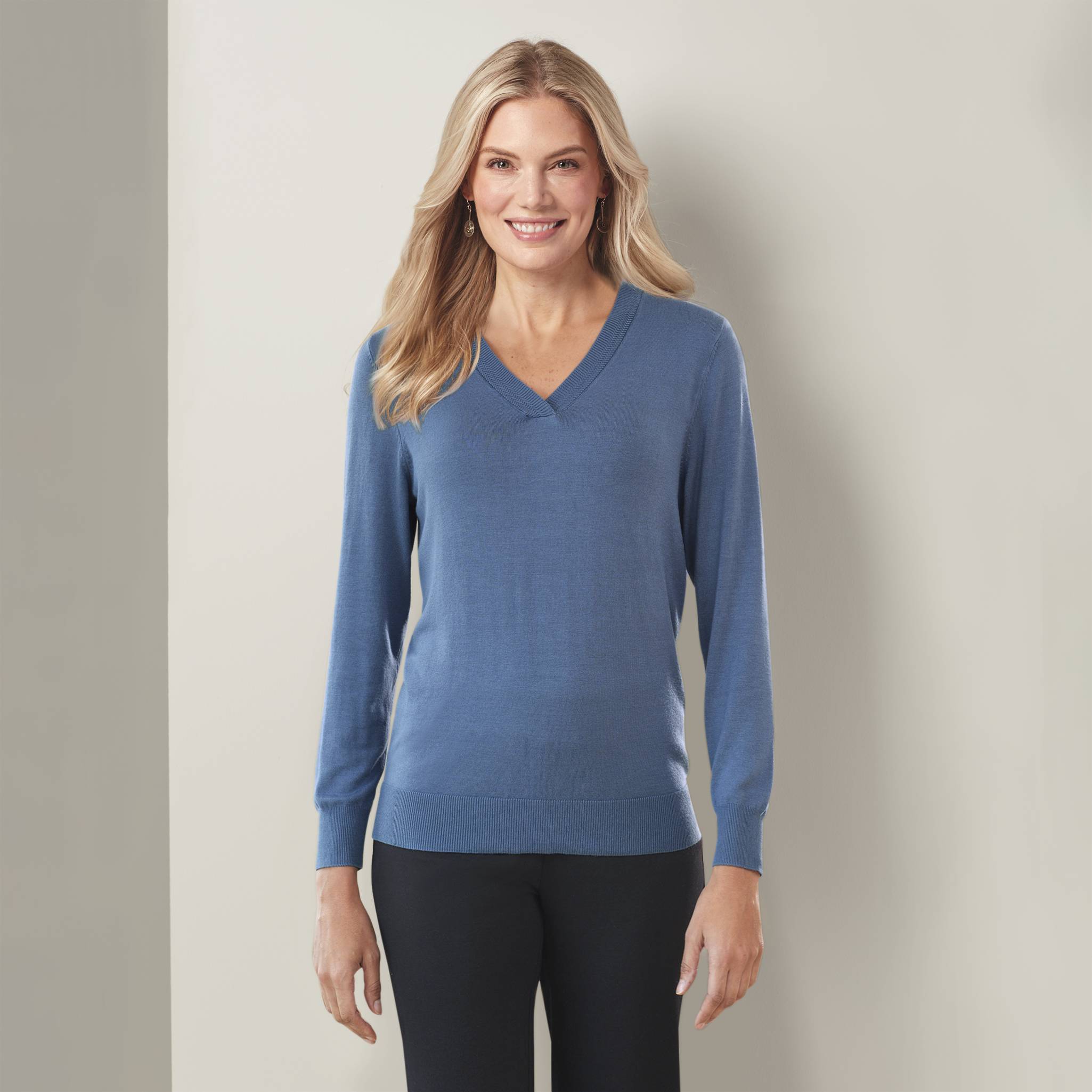 Soft Fine-Gauge Knit V-Neck Sweater, Long Sleeves - Northstyle Catalog