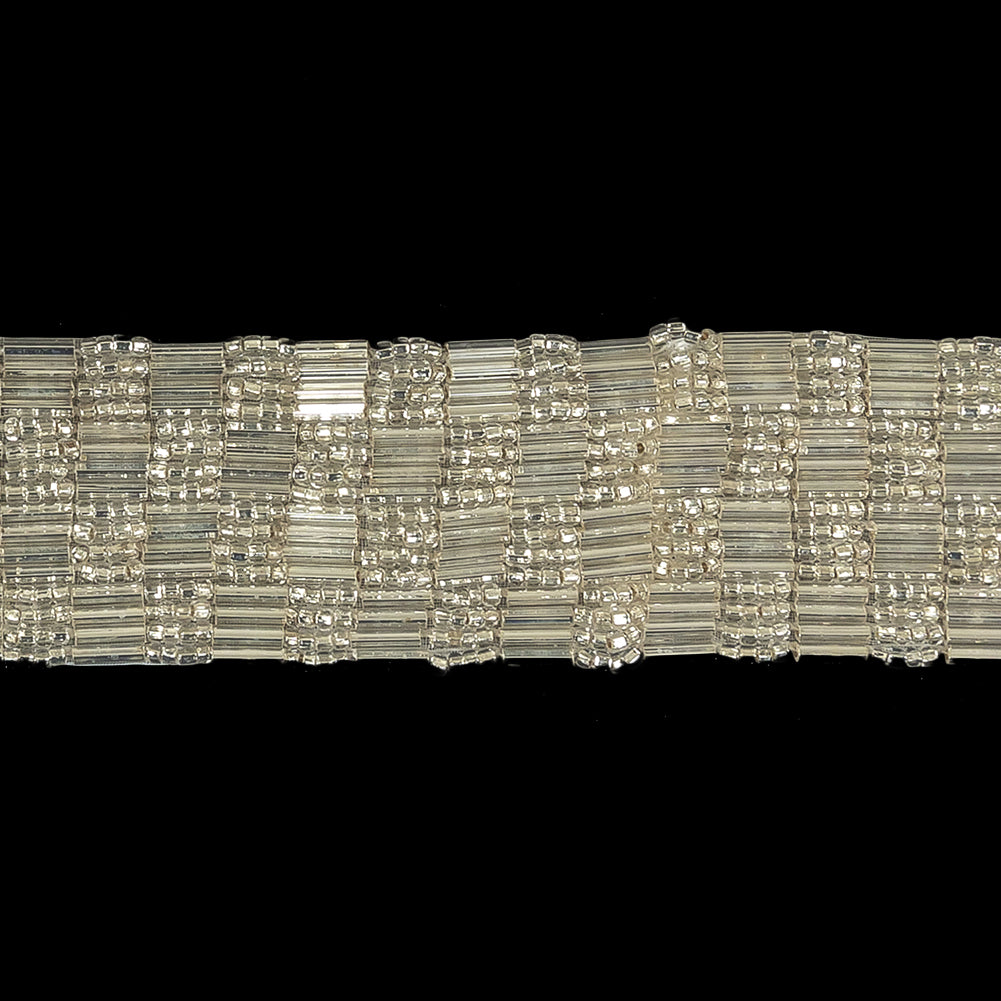 Vintage Silver Lined 4 Row Seed and Bugle Bead Checkerboard Trimming - 1.25