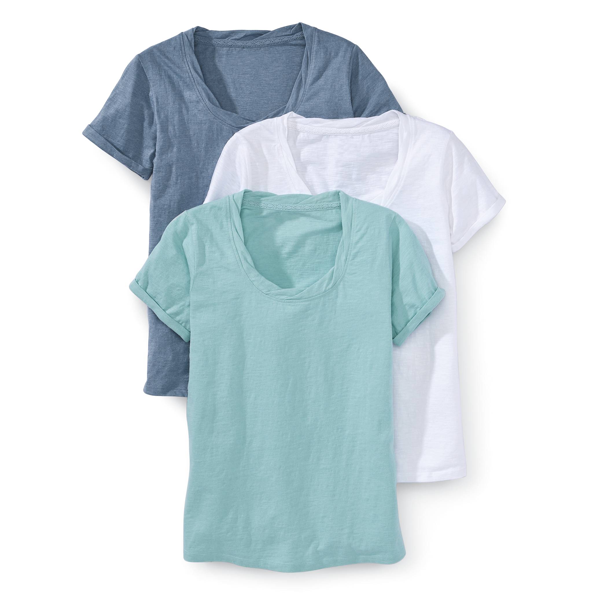 Twist Scoop-Neck Top, Slub Knit, Cuffed Short Sleeves - Northstyle Catalog