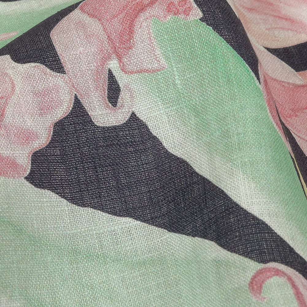 Pink, Green and Black Lilies Medium Weight Linen Woven - Joann Fabrics