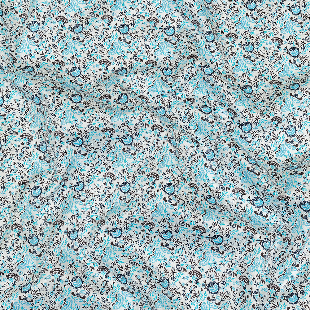 Turquoise, Blue Indigo and Umber Floral Cotton Sateen - Joann Fabrics