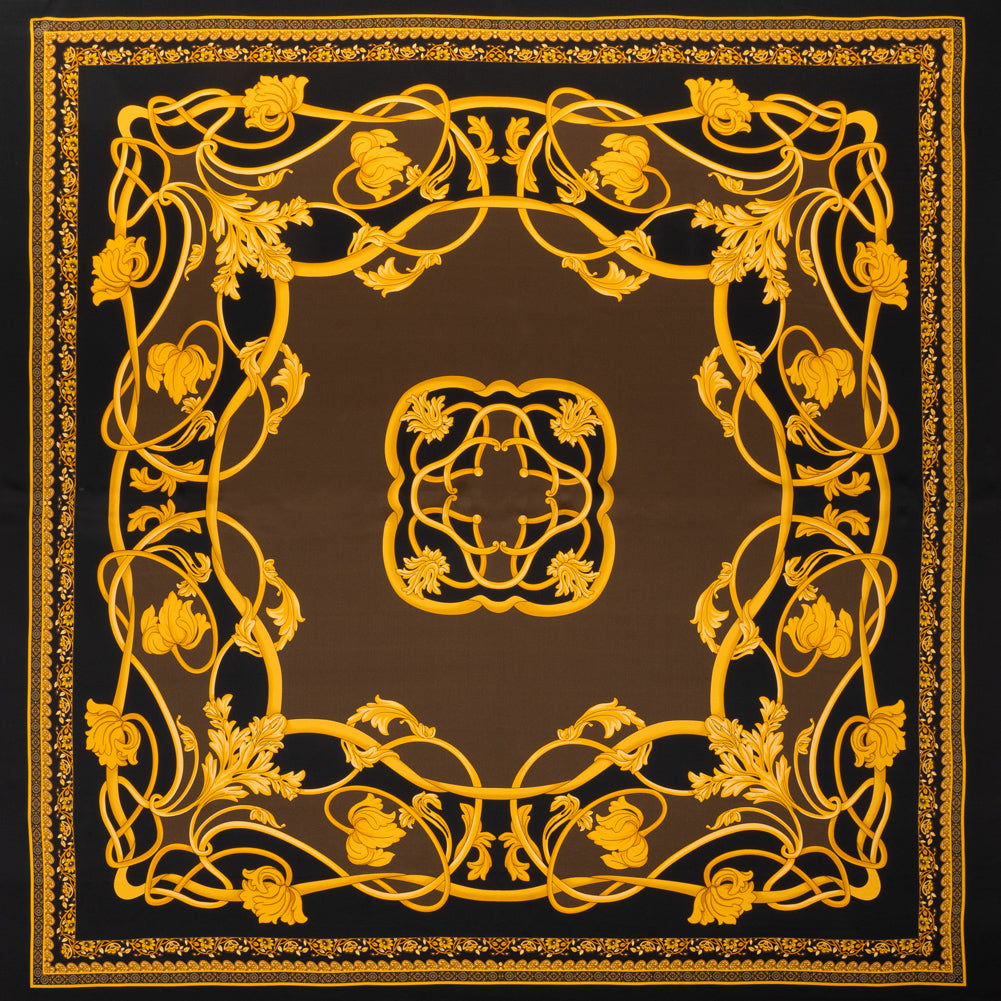 Silk Charmeuse Panel Print - Black, Brown and Gold Ornate Florals - Made in Italy - Joann Fabrics
