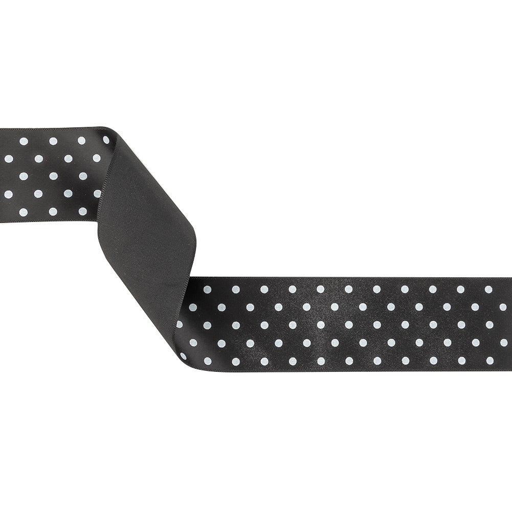 Black and Bright White Polka Dots Satin Ribbon - 1.5
