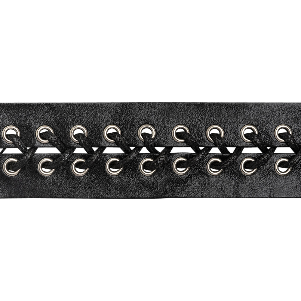 Yaya Han Faux Leather Corset Lacing Trim - Black and Silver, 1.63