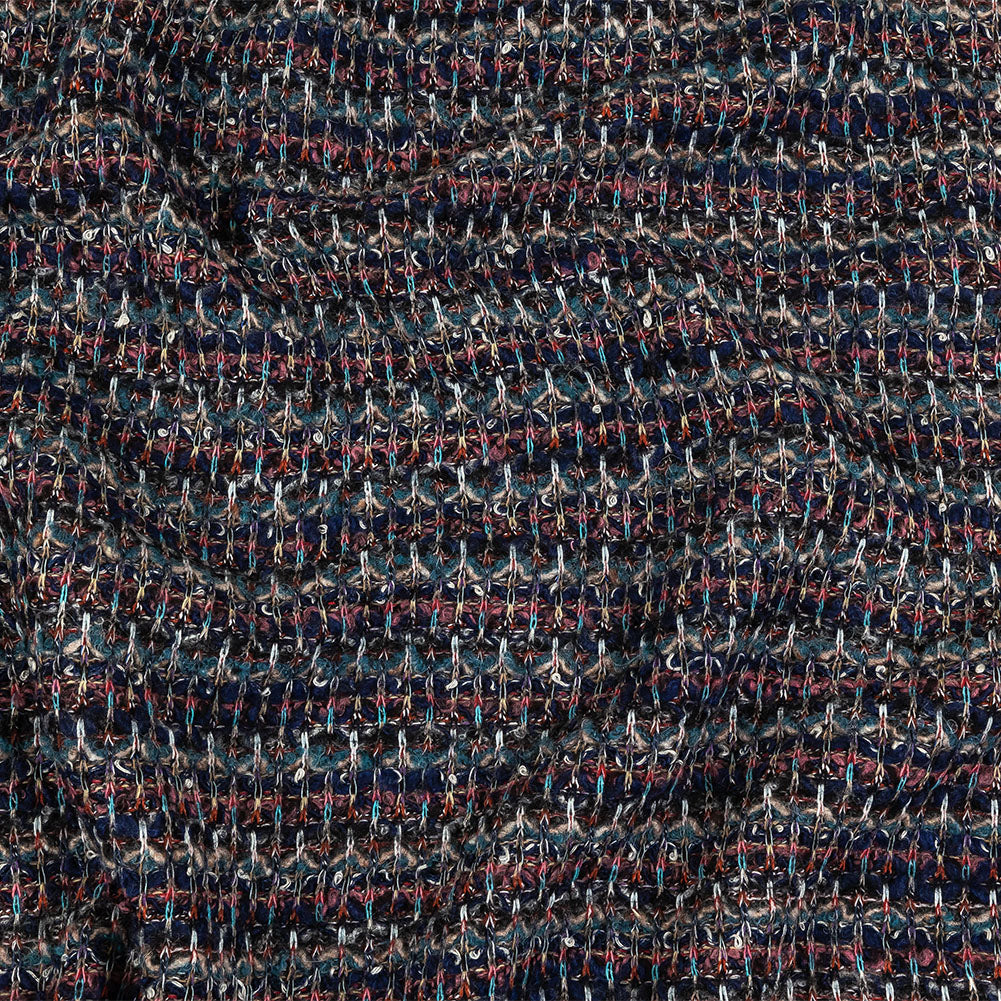 Pink, Dusty Teal and Navy Striped Boucle Blended Wool Sweater Knit - Joann Fabrics
