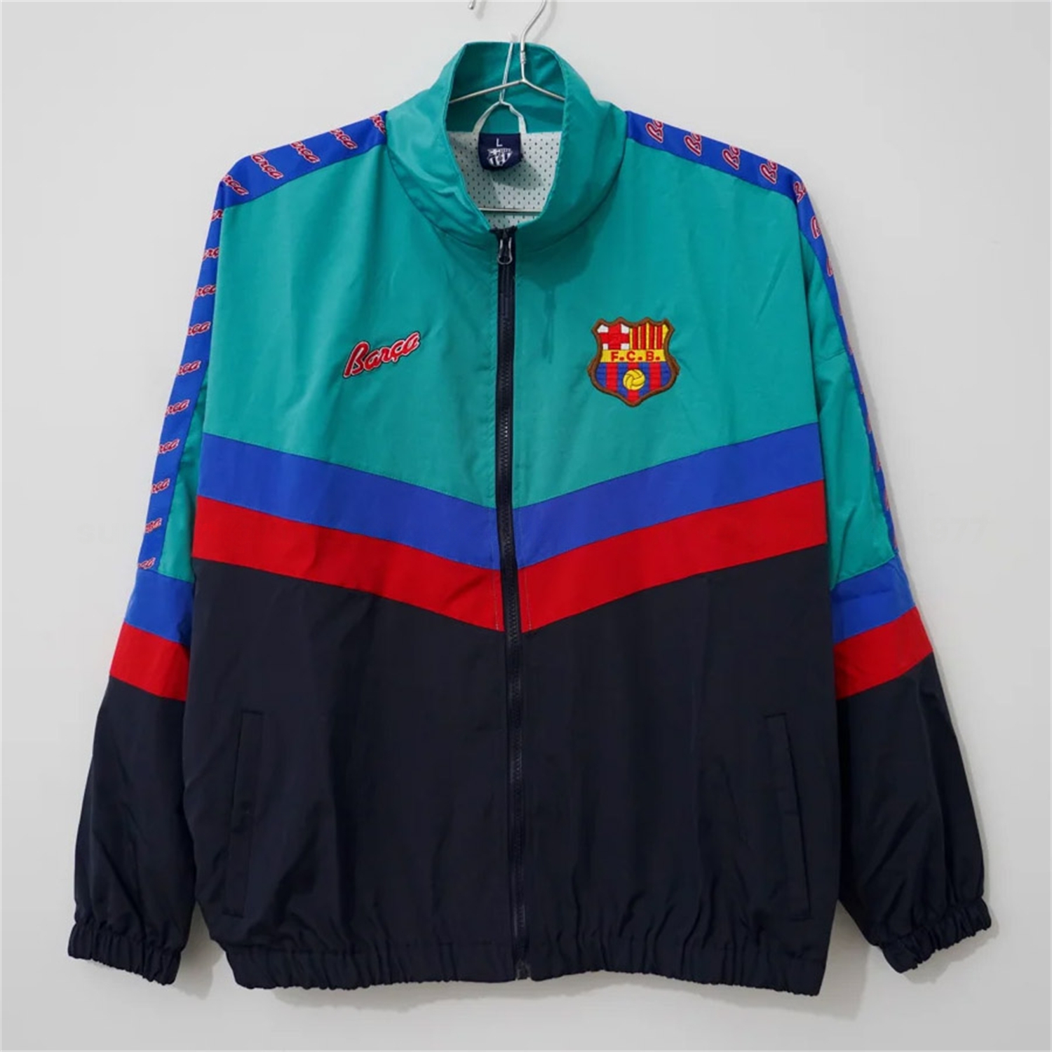 Retro Barcelona 1995-97 Windbreaker Jacket - Cyan And Black - UnitedFutballJersey