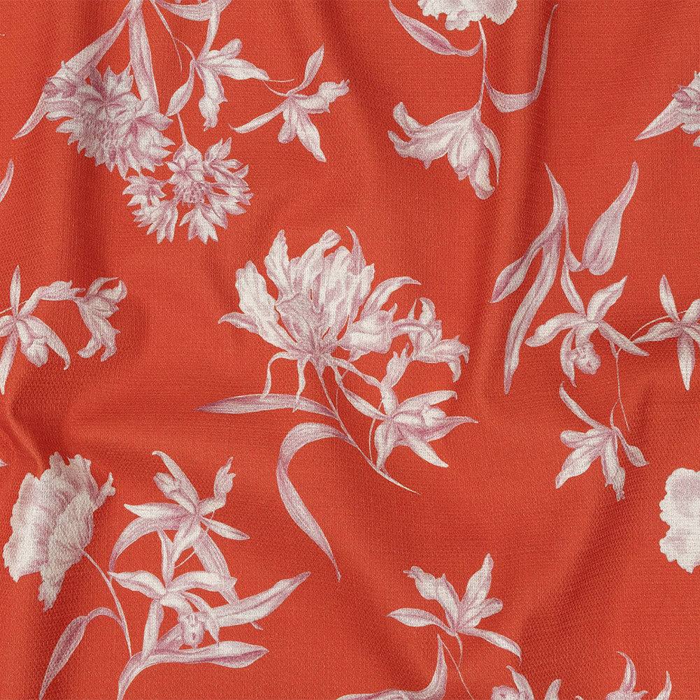 Mood Exclusive Hot Coral Camellia Mirage Stretch Cotton Woven - Joann Fabrics