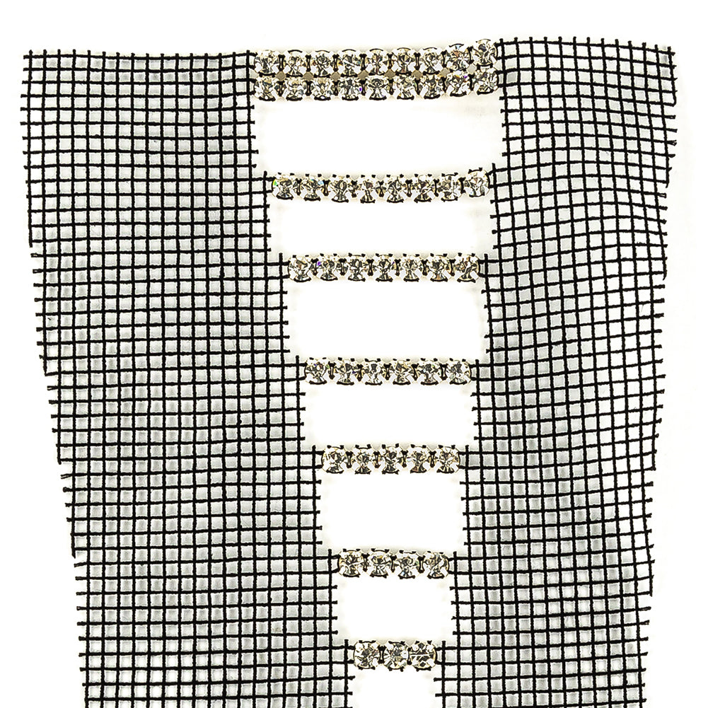 Vintage Czech Crystal Rhinestones on Black Mesh Applique - 7.375