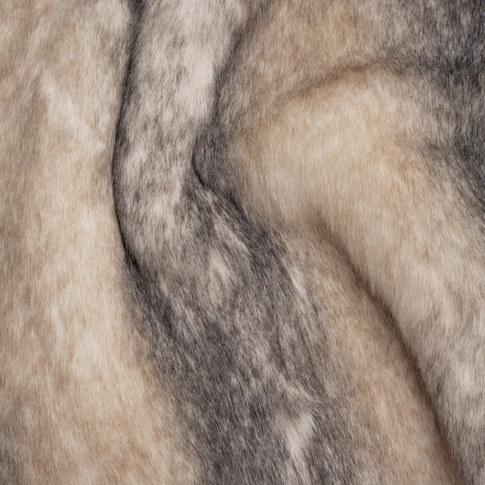 Plush Three-Tone Long Pile Recycled Polyester Faux Fur - Ivory, Tan and Charcoal Soft Stripes - Joann Fabrics