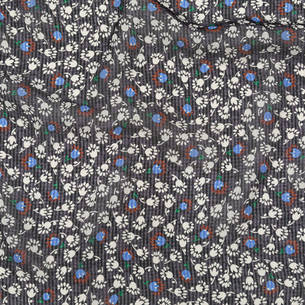 Famous NYC Designer Blackened Pearl, Jet Stream and Alaskan Blue Tossed Floral and Gingham Silk Georgette - Joann Fabrics