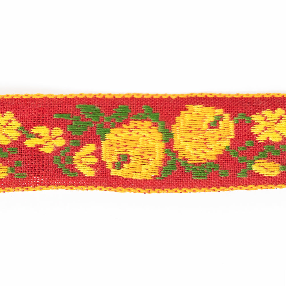 Aurora Red and Orange Floral German Jacquard Ribbon - 0.75