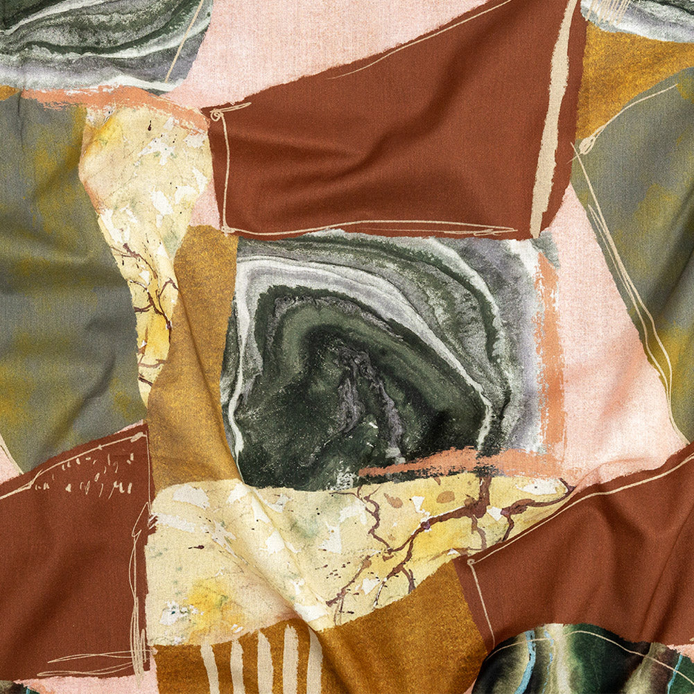 Cotton Voile - Rust, Olive and Ochre Geometric Abstract - Distorted Dimensions Print - Mood Exclusive Tumunyana Collection - Joann Fabrics