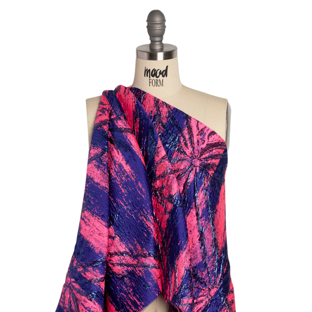 Metallic Blue, Royal and Hot Pink Exploding Flowers and Brushstrokes Luxury Brocade - Joann Fabrics