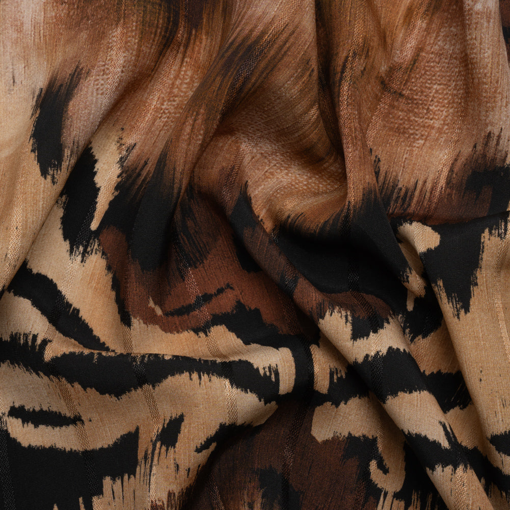 Striped Viscose Jacquard Print - Brown and Black Floral Ikat - Mood Exclusive Some Semblance - Joann Fabrics