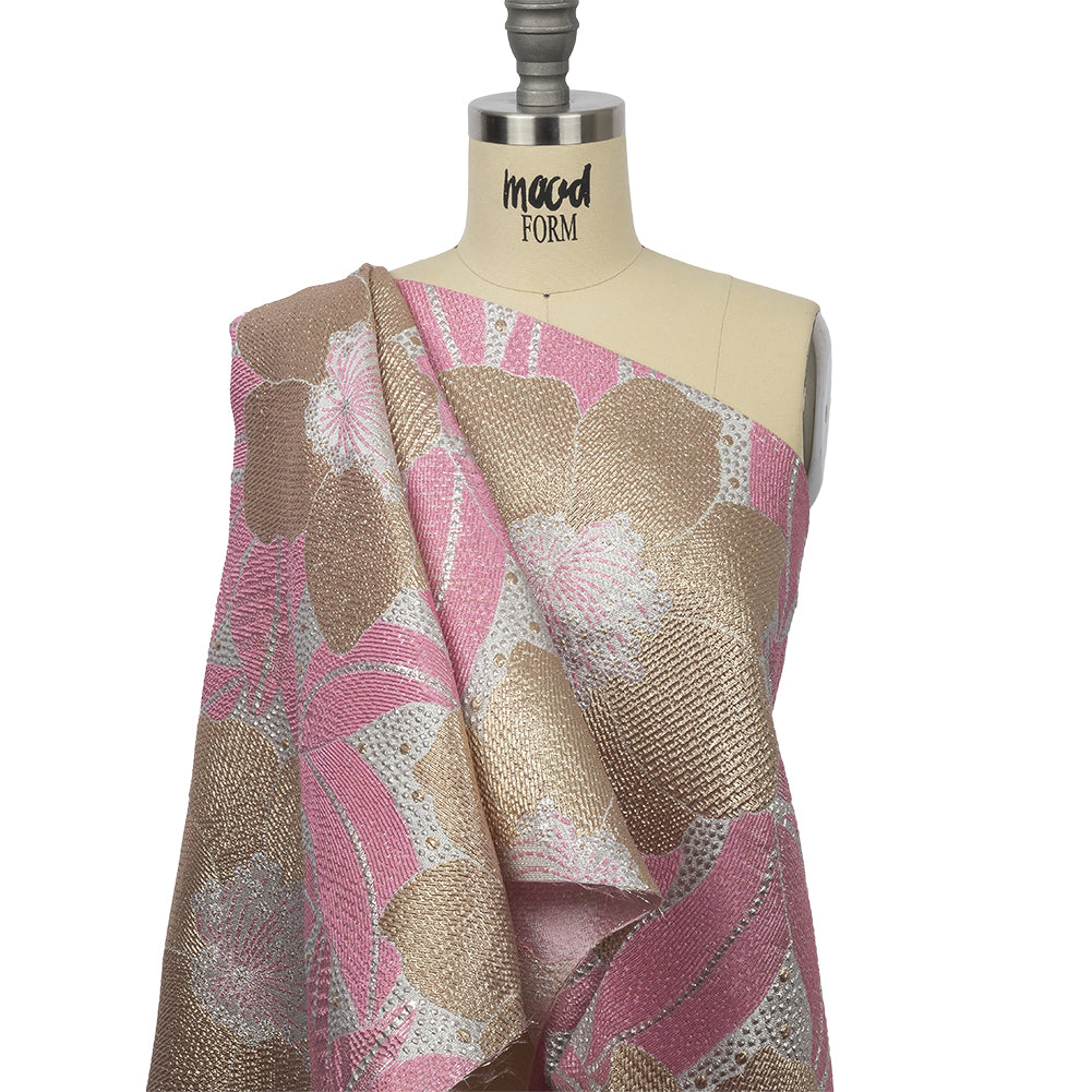 Metallic Gold, Silver and Pink Tropical Flowers Luxury Brocade - Joann Fabrics