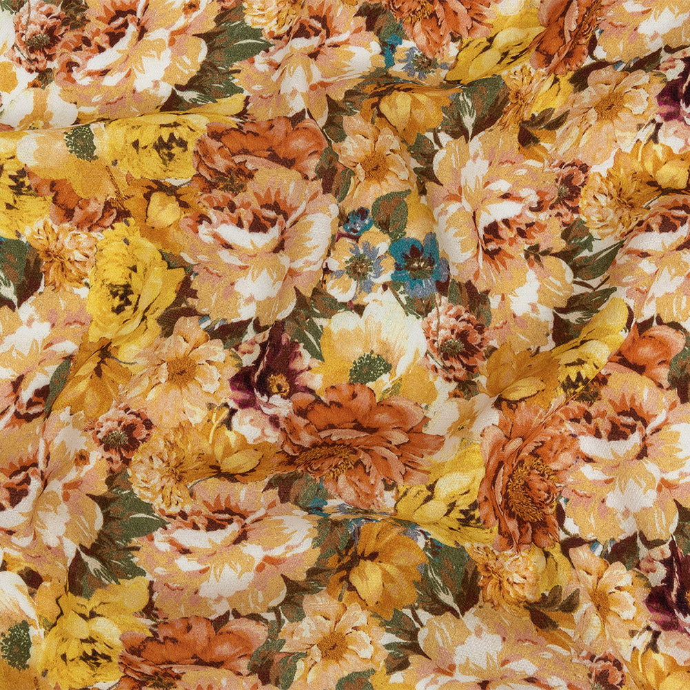 Gauzy Viscose Crepe Print - Orange and Yellow Floral - Mood Exclusive Autumn Blossoms - Joann Fabrics