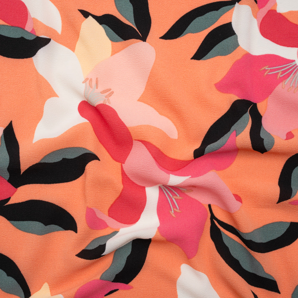 Stretch Polyester Crepe - Orange, Pink and White Floral - Designer Deadstock - Joann Fabrics
