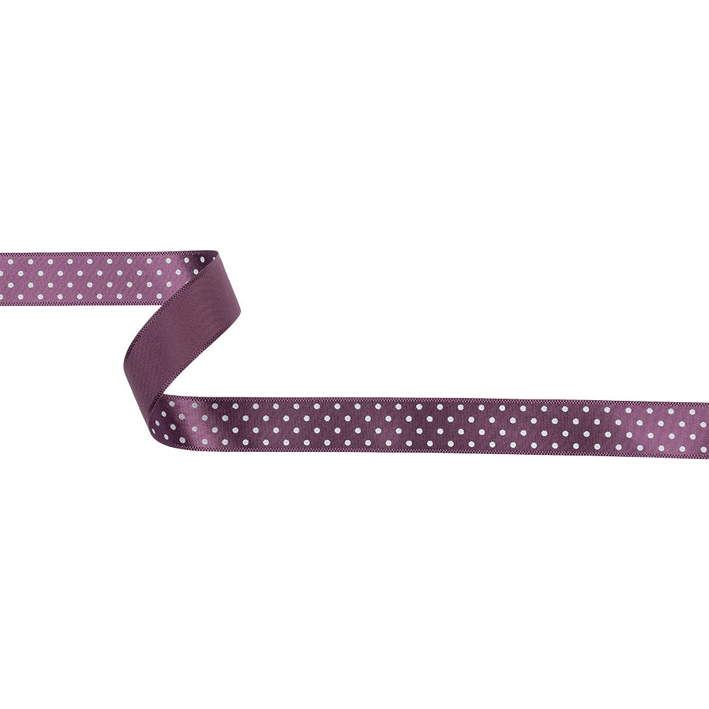 Purple and White Polka Dot Satin Ribbon - 0.625