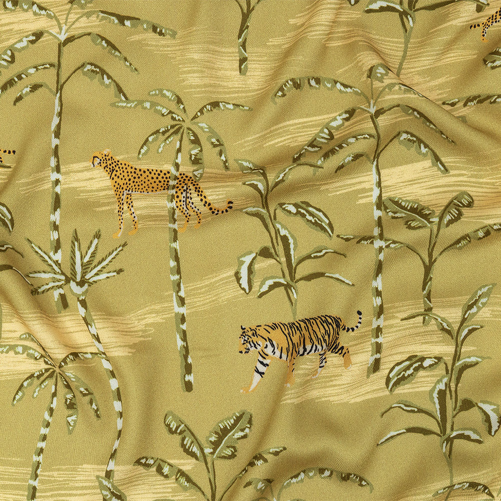 Rayon Challis - Palm Trees and Big Cats - Cerrado Print - Mood Exclusive Rio Collection - Joann Fabrics