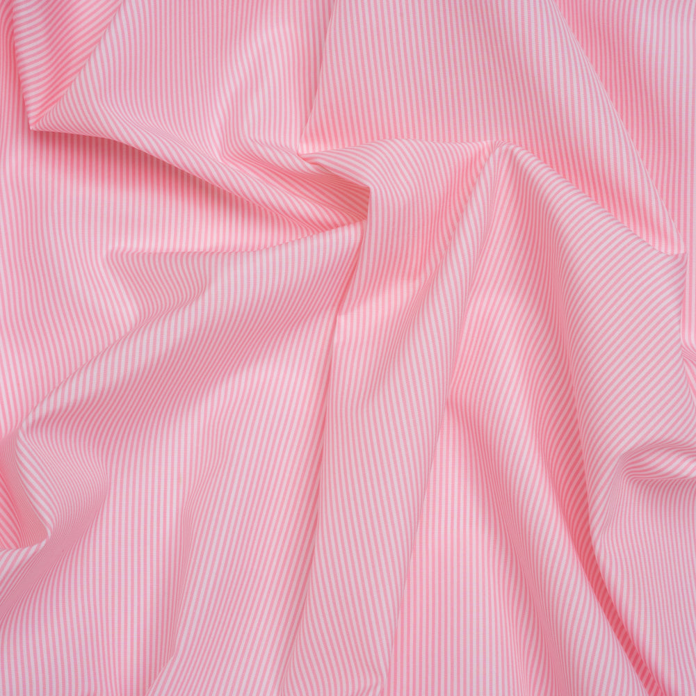 Cotton Poplin Shirting - Bubblegum Pink and White Narrow Candy Stripes - Deadstock - Joann Fabrics