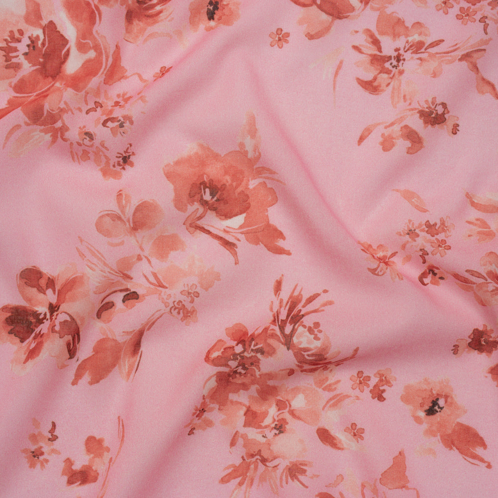 Cotton Voile - Rose Pink and Red Floral - Mood Exclusive Watercolor Wilds Print - Joann Fabrics
