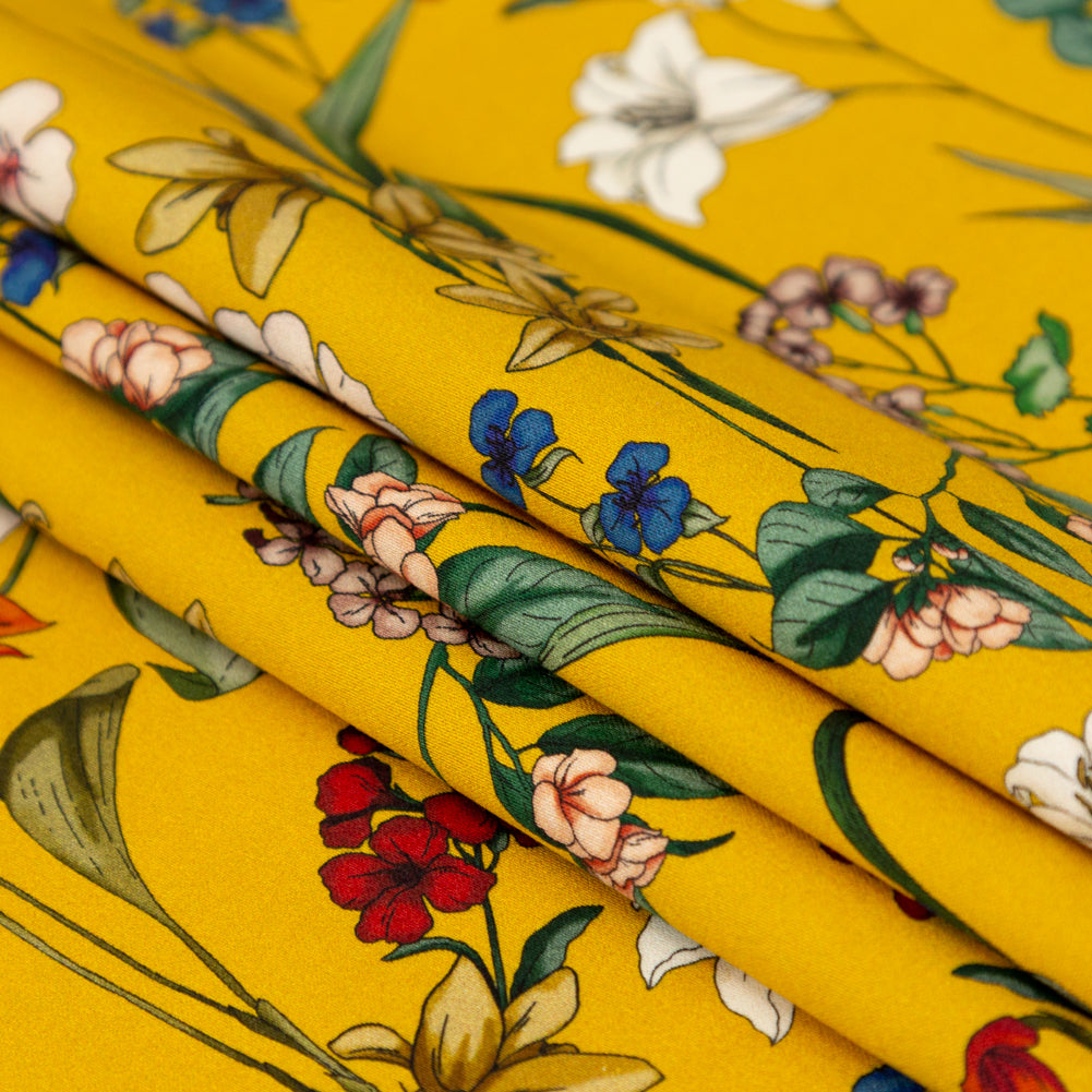Stretch Cotton Sateen - Yellow Floral - Mediterranean Dreams Print - Mood Exclusive St. Tropez Collection - Joann Fabrics